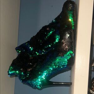 Wild Diva Green and Black Sequin Stiletto Ankle Boots